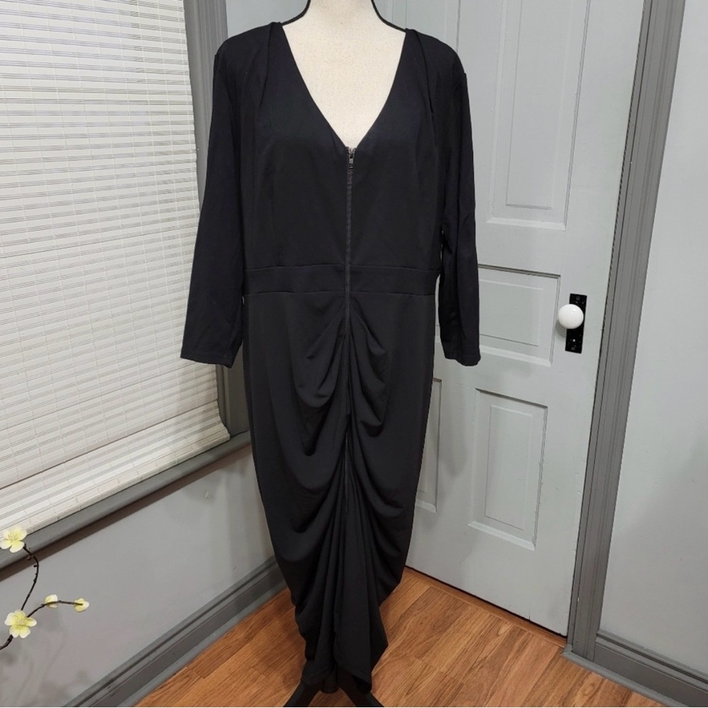 CITY Chic Zip Front Drape Long Sleeve Black Dress size 20W - Picture 3 of 7